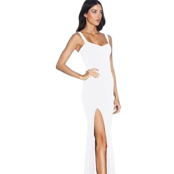 NEW - DRESS THE POPULATION Off White Estella Crepe Trumpet Gown - Large / L - Picture 3 of 8